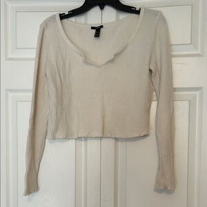 Forever 21 Cream Ribbed Crop Top